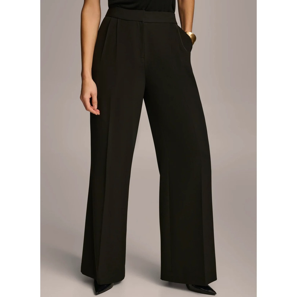 Donna Karan New York Pleated Wide Leg‎ Pants Black Size 8